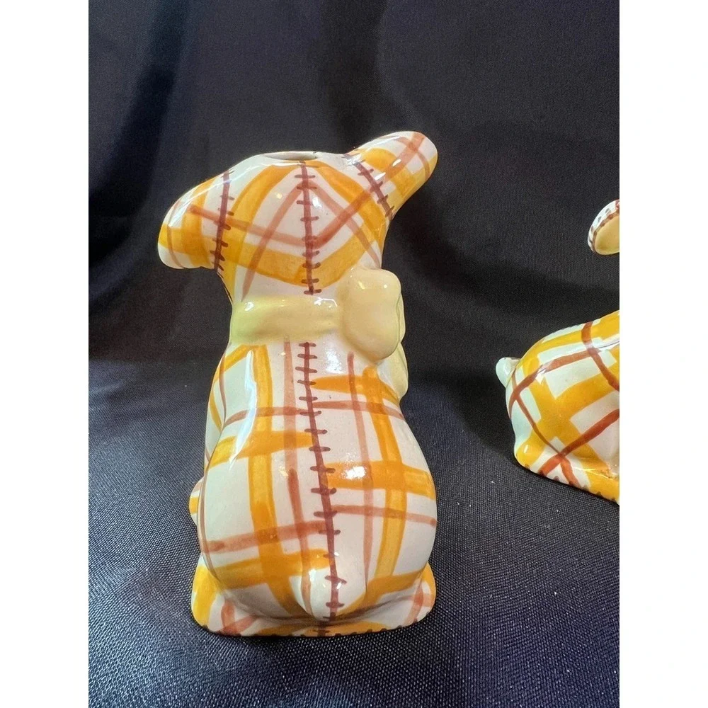 Vintage Brayton Laguna Pottery Plaid Puppy Dog Salt & Pepper Shakers 1930s Calif